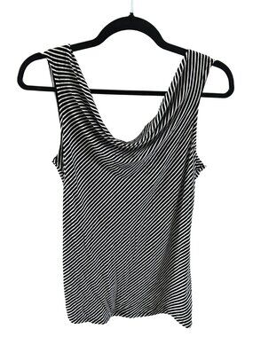 White House Black Market Striped Rouched Neckline Top Women's Size M